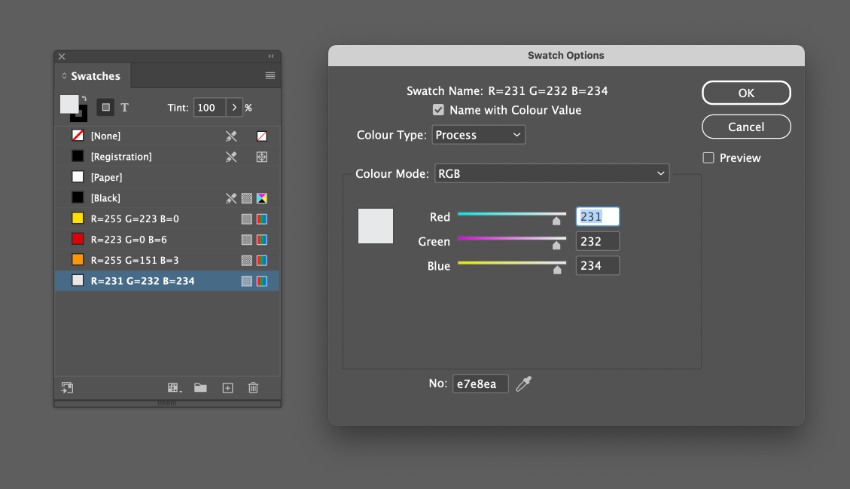 new swatches rgb indesign