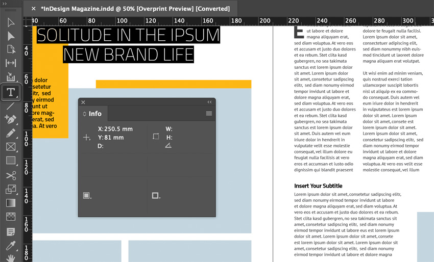 indesign type tool