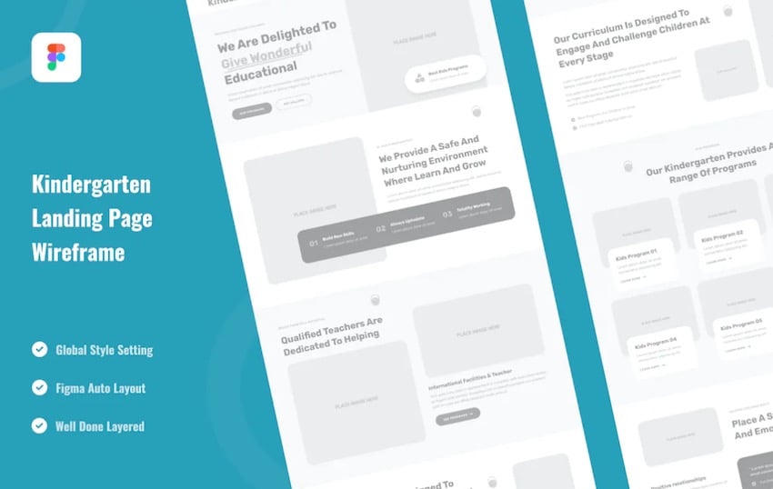 Kindergarten Landing Page Wireframe Figma Template