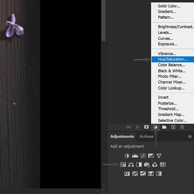 create a hue/saturation adjustment layer 