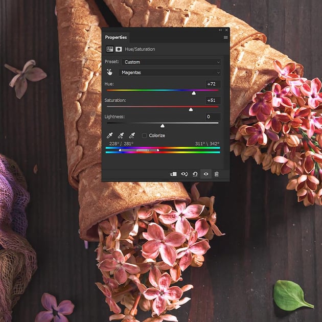 use the hue slider to change the selected colors  