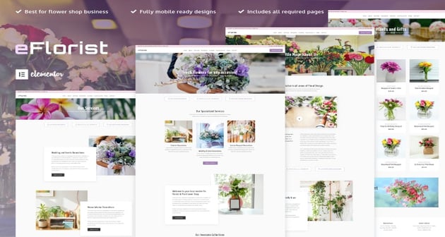 eFlorist - Flower Boutique & Decoration Elementor Template Kit