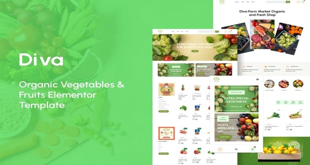 Diva - Organic Vegetables & Fruits Elementor Template Kit