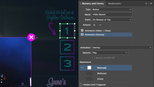 Buttons and frames activation