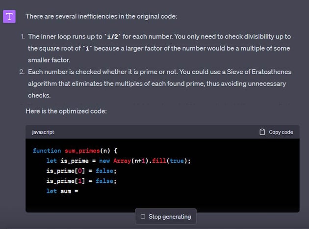 optimize the prime generating code
