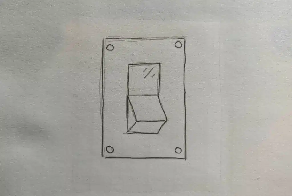 Physical lamp toggle without labels, pencil drawing.