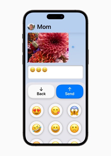 iPhone with assistive access keyboard with emoji reactions