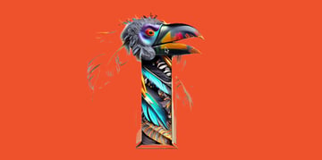 Toucan with feathers shaped like the letter T