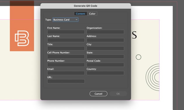 indesign business card qr code