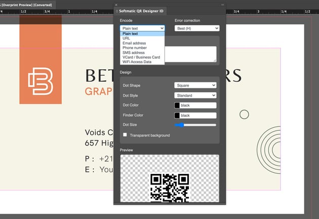 indesign qr code types