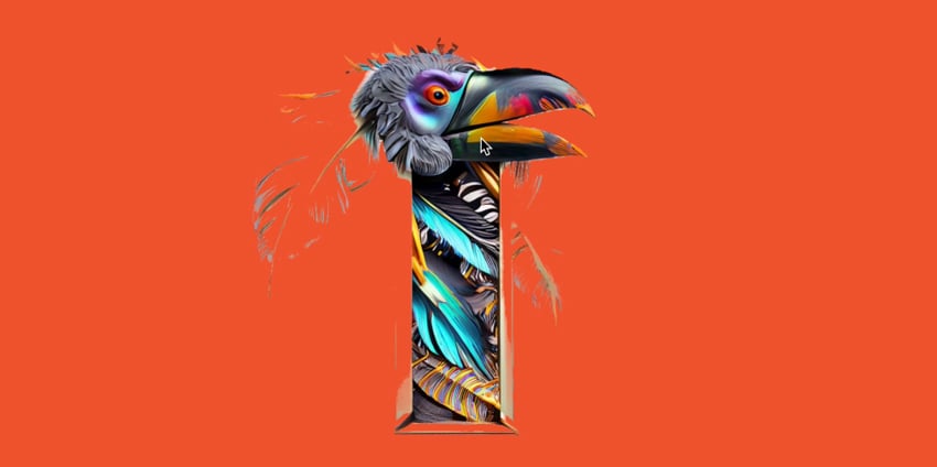 Toucan with feathers shaped like the letter T