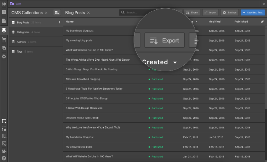 exporting csv webflow