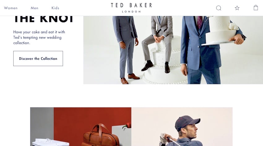 Ted Baker home page with sticky menu