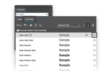 how to activate font in Illustrator using the Characters panel