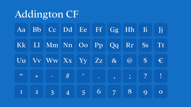 Addington CF serif font showcase.
