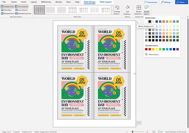 Copy and paste the flyer into the rest of the cells