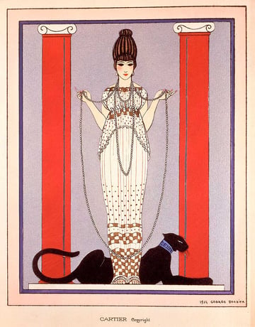 Lady with Panther by George Barbier for Cartier, 1914