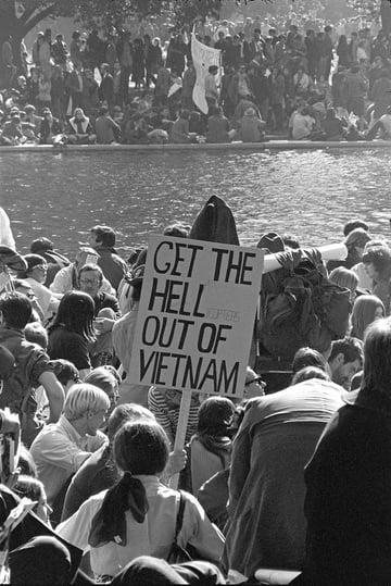 Vietnam War protestors march at the Pentagon in Arlington, VA on October 21, 1967