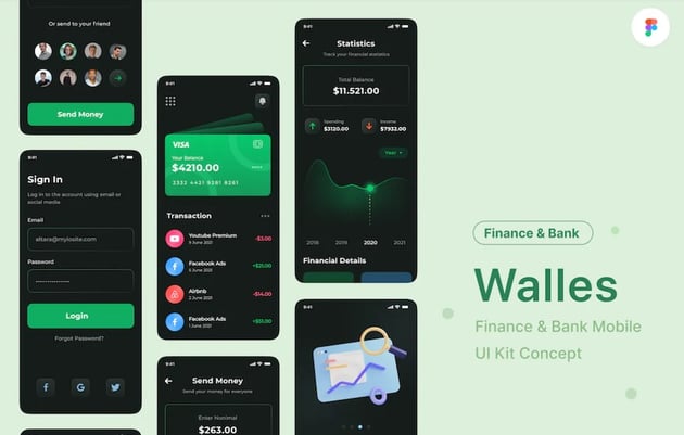 Walles - Banking & Fintech Mobile UI Kit Concept