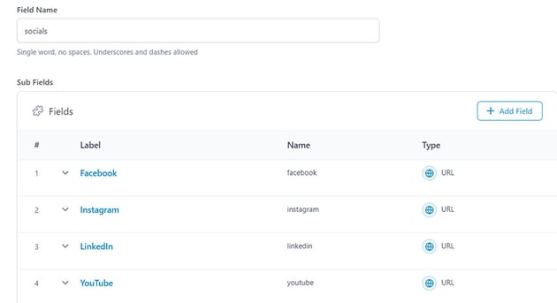 The social links fields