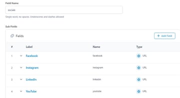 The social links fields