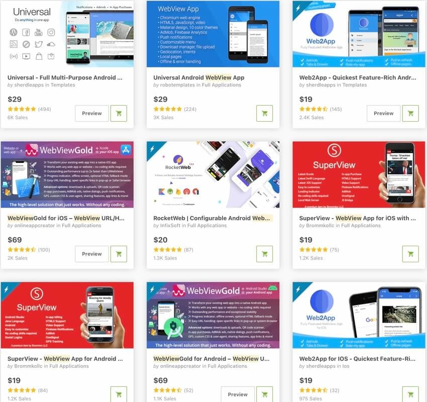 Top-Selling WebView App Templates on CodeCanyon in 2020