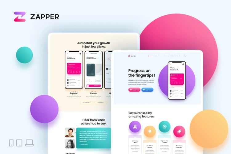 Zapper – App Landing Page HTML Template