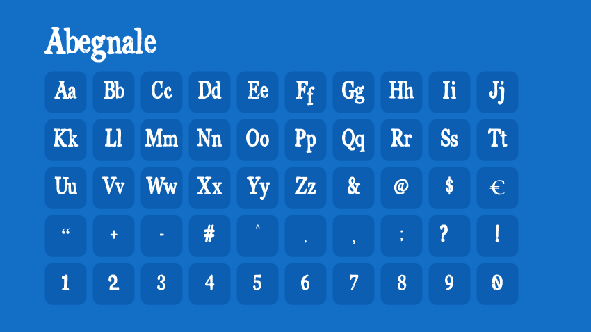 Abegnale serif typeface showcase.