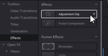 User Clicking On Adjustment Clip for article on How To Crop Video in DaVinci Resolve