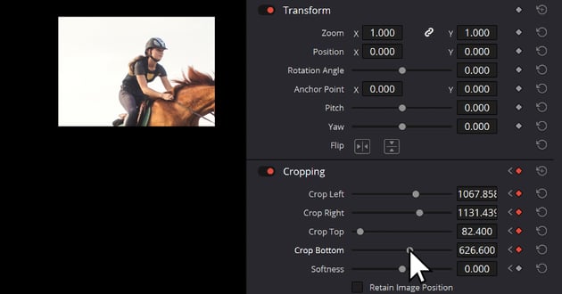 User Clicking Cropping Options for How To Crop Video In DaVinci Resolve