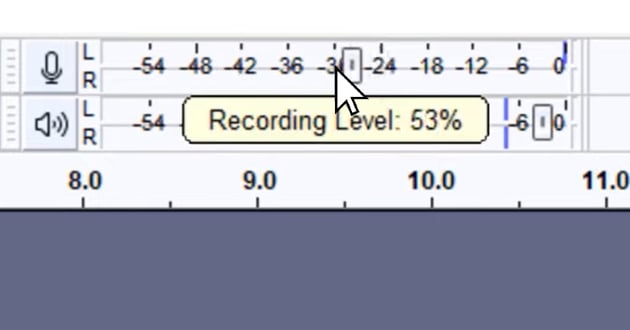 User adjusting recording level slider for tutorial on how to edit in Audacity.