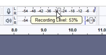 User adjusting recording level slider for tutorial on how to edit in Audacity.