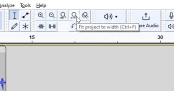 User clicking the fit project button in Audacity for video editing tutorial.