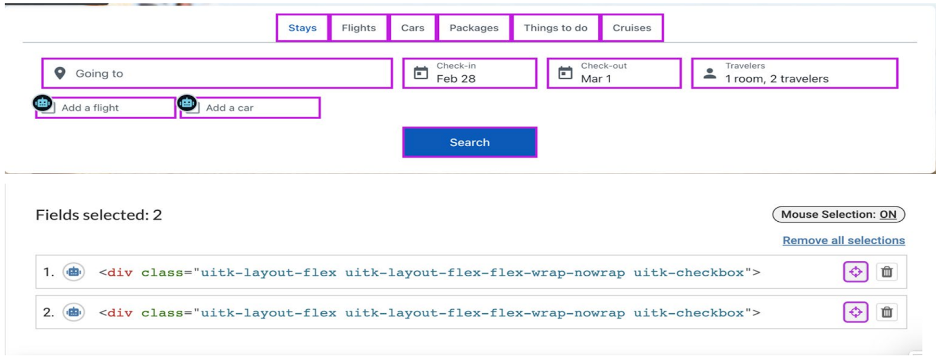 Screenshot of flight checkout page labelled by ML