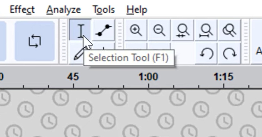 User choosing select tool button for guide on how to edit in Audacity.