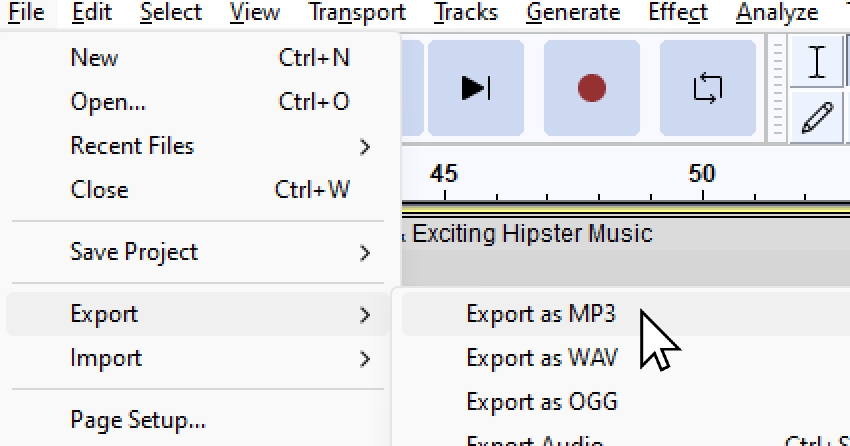 Export As MP3 File Menu Item