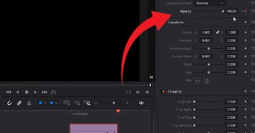 User changing the end of clip opacity for article on fading to black in DaVinci Resolve.