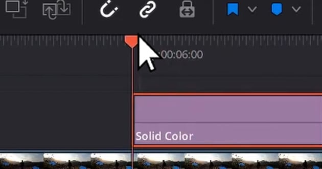 Drag play head to the beginning of the solid color clip for article on how to black out a video in DaVinci Resolve.
