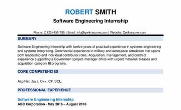 Internship - Free Software Engineering Resume Templates