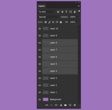 Hold Shift and and select the bottom most layer