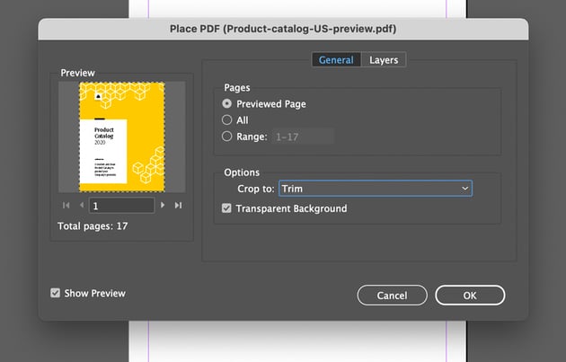 place options in InDesign