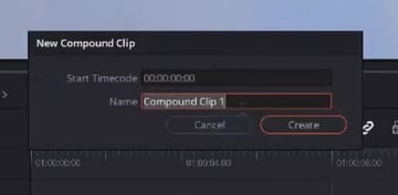 User accessing the New Compound Clip Menu for article on DaVinci Resolve and how to merge clips.