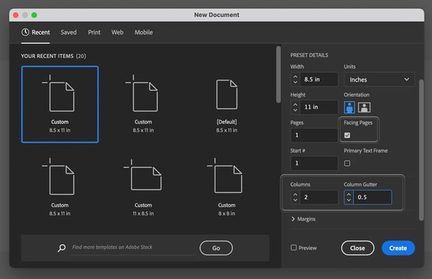 indesign facing pages