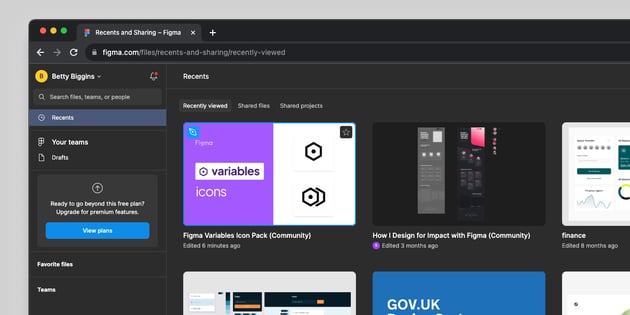 recents page in figma
