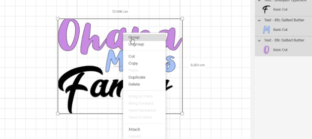 Group up elements that you want to keep together to organise your canvas