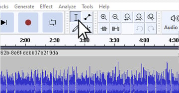 User clicking the select tool for article on how to cut audio in Audacity.