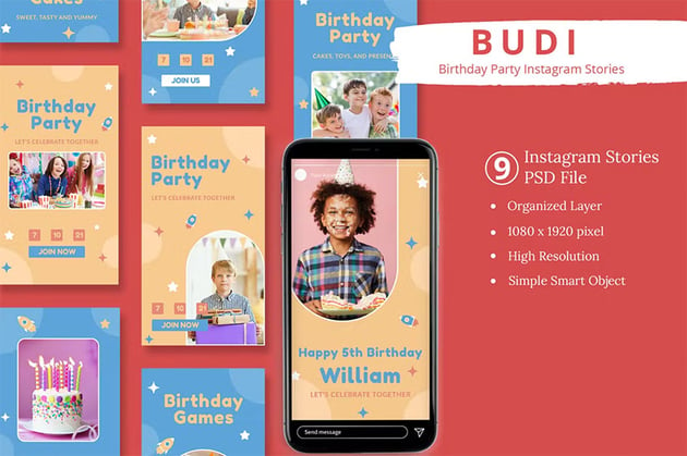 Budi - Birthday Party Instagram Stories (AI, PSD)