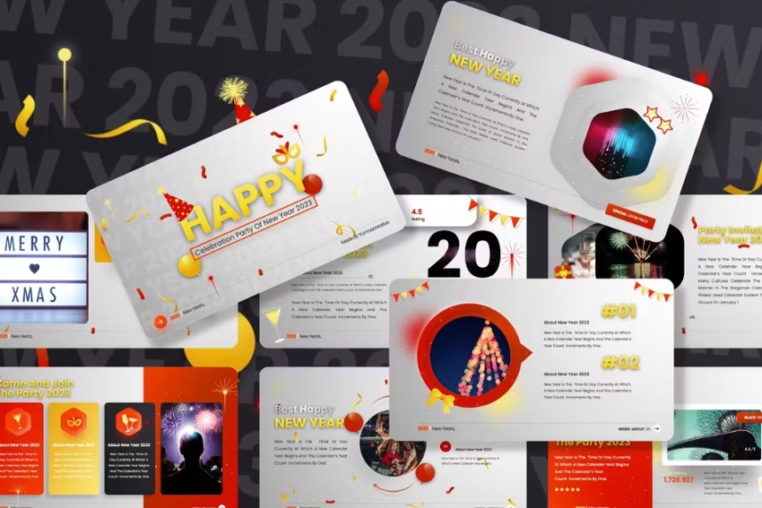 Happy New Years PowerPoint Template, a premium file from Envato Elements