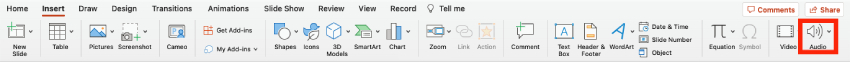 The Audio button in PowerPoint