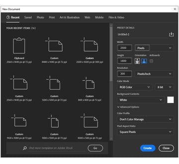 How to open a new document in Photoshop